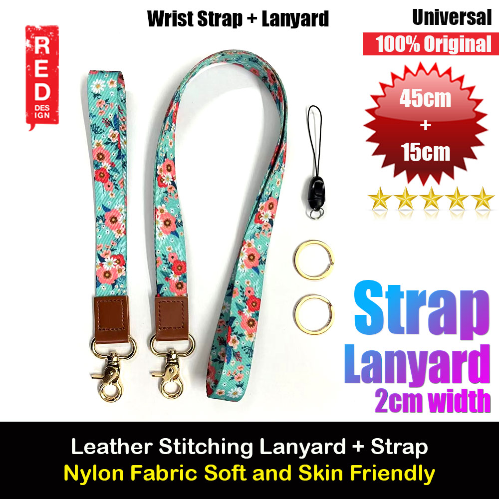 Red Design Selected Neck Lanyard and Wrist Strap Nylon Fabric with Metal Clasp for Phone Case (Green Floral)