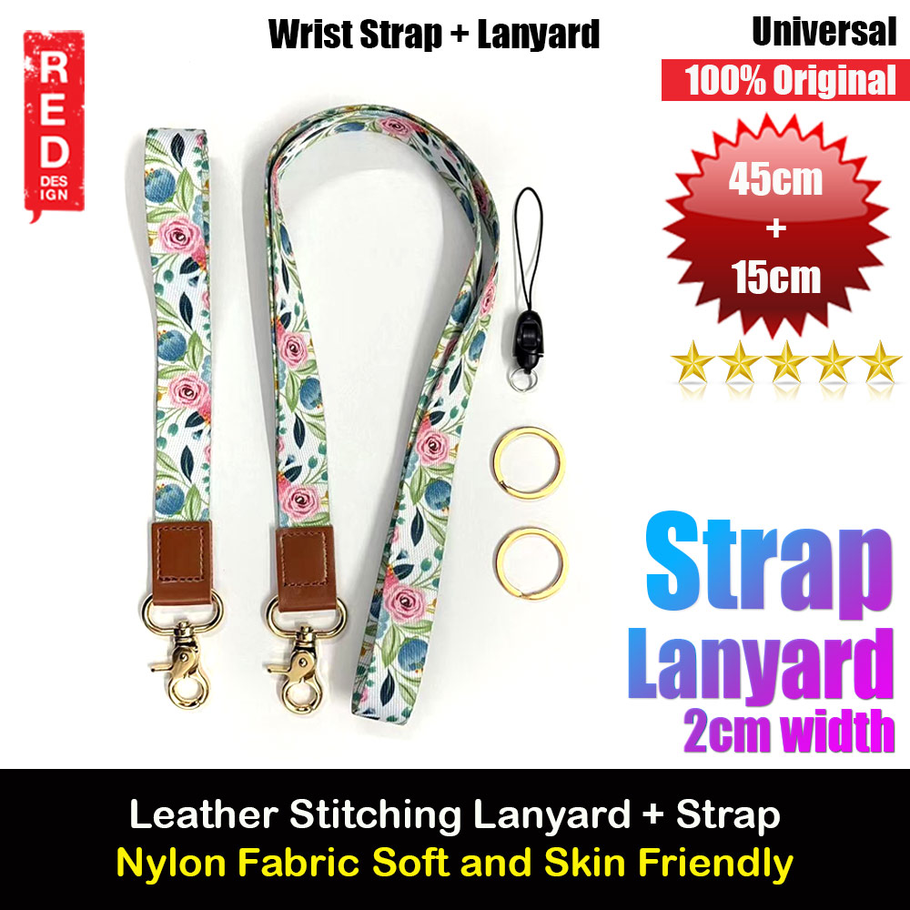 Red Design Selected Neck Lanyard and Wrist Strap Nylon Fabric with Metal Clasp for Phone Case (Pink Rose)