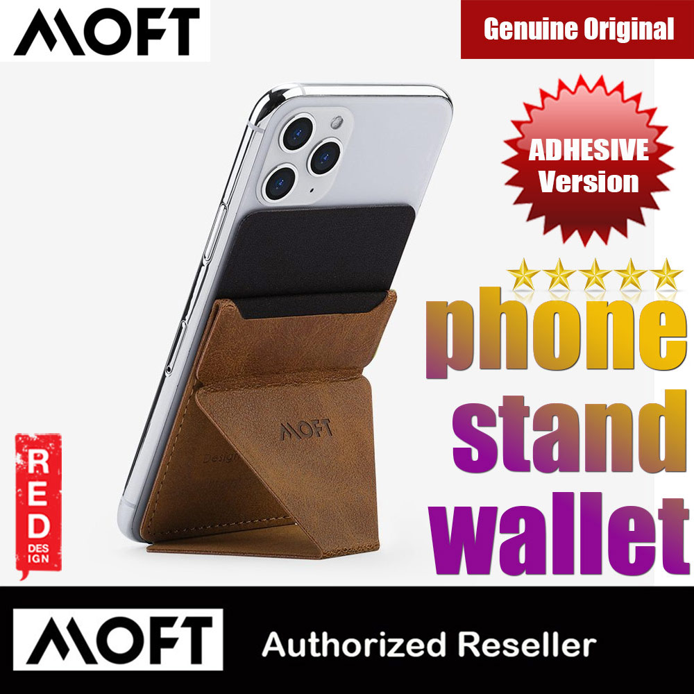 MOFT X Invisible Phone Stand Adhesive Reusable Adhesive 4-in-1 Phone Stand Card Holder Adjustable Viewing Angles Thin Design with Grip to be Held for iPhone 12 iPhone 13 Series Huawei Samsung Vivo Xiaomi (Leather Brown)