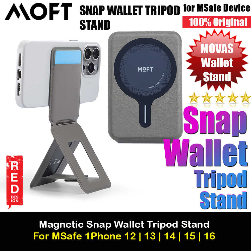 MOFT MOVAS Snap Wallet Tripod Stand for iPhone 13 iPhone 14 Pro Max iPhone 15 Pro Max Card Holder Phone Stand (Taupe)