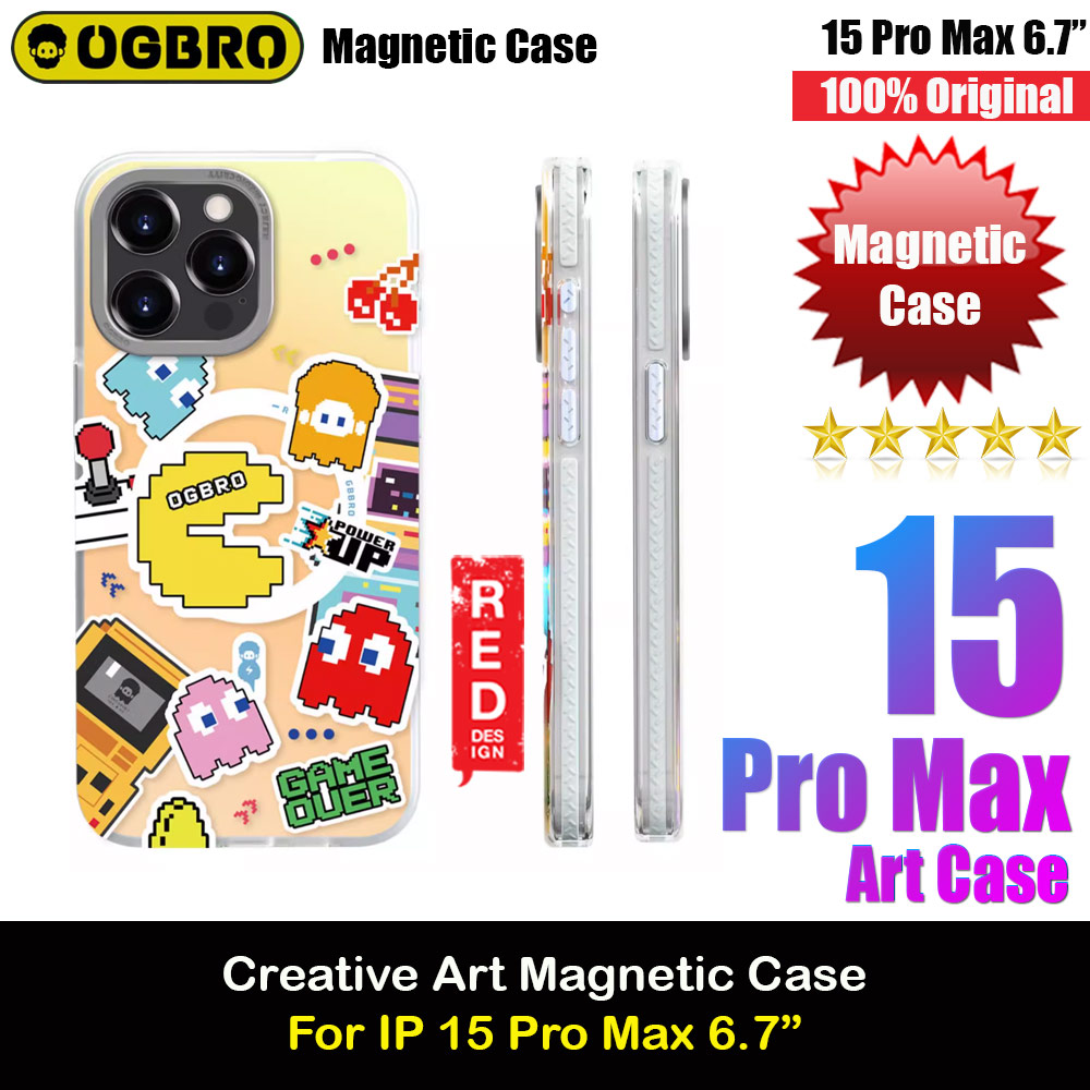 OGBRO Creative Art Design Magnetic Drop Protection Case with Aluminum Lens Frame Protection for iPhone 15 Pro Max 6.7 (Gamer Game Over)