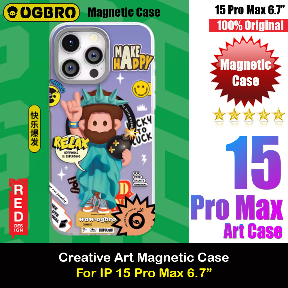 OGBRO Creative Art Design Magnetic Drop Protection Case with Aluminum Lens Frame Protection for iPhone 15 Pro Max 6.7 (Freedom)