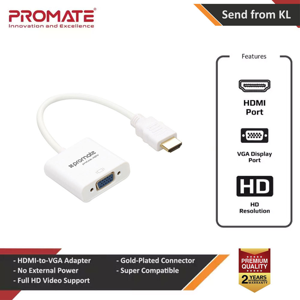 PROMATE HDMI Male to VGA Female HDMI-to-VGA Display Adaptor with 1080p Resolution Support Full HD Video Support HDMI capable devices to Projector, TV  VGA LED LCD Monitor proLink-H2V