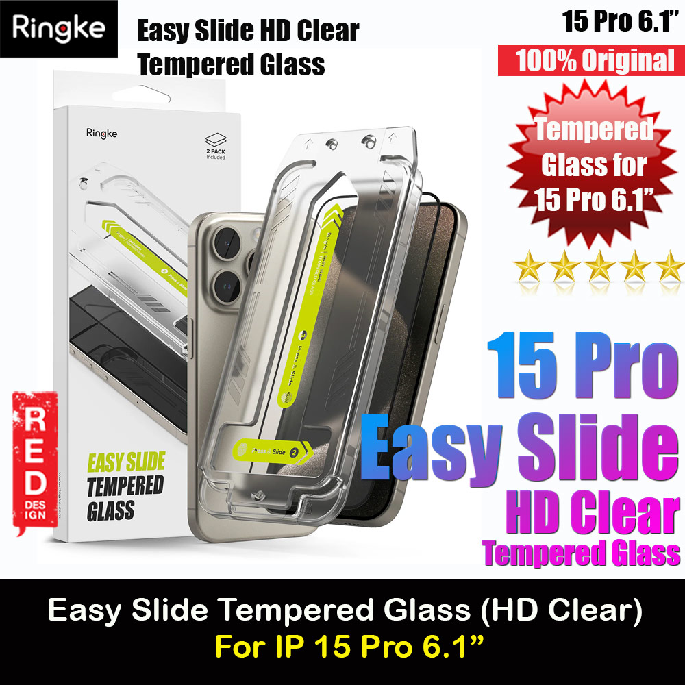 Ringke Easy Slide Tempered Glass Screen Protector with Easy Installation Jig Kit for iPhone 15 Pro 6.1 (HD Clear) 2 Pack