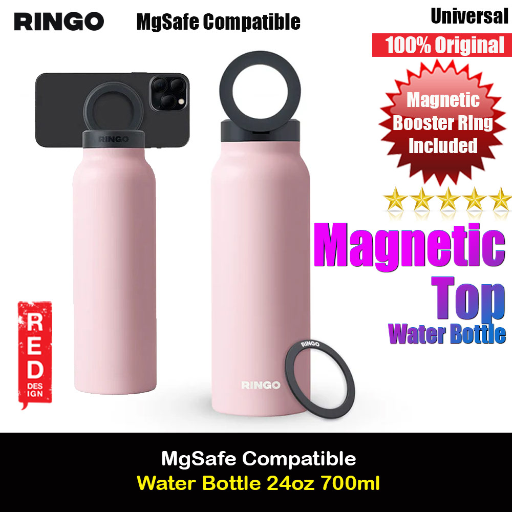 Ringo Stainless Steel Water Bottle with Magnetic Magsafe Compatible Lid 24oz 700 ml BPA Free (Pink)
