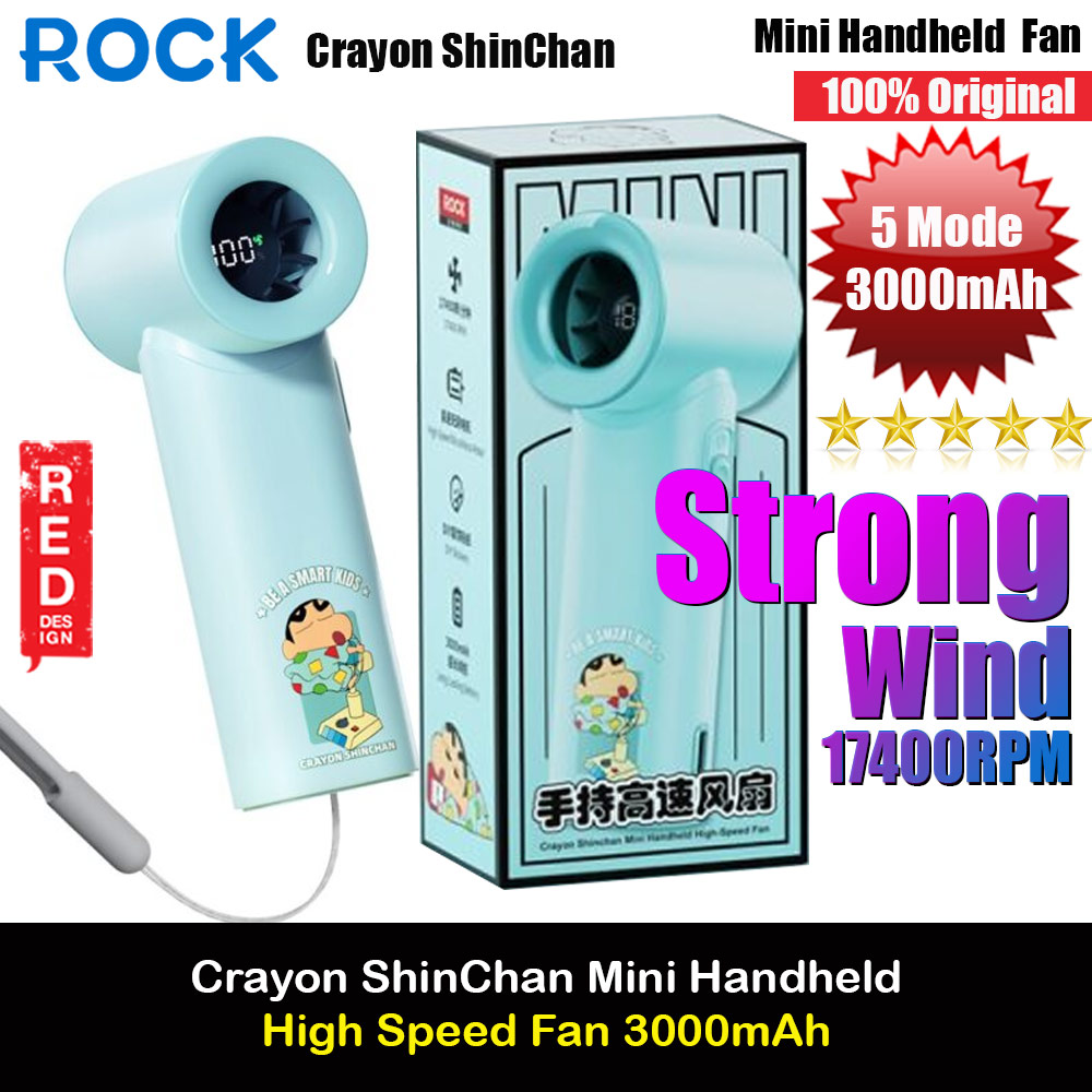 Rock Crayon ShinChan 5 Ultra Speed Strong Wind Force Portable Mini Handheld Fan 3000mAh 17400RPM (Mint Green)