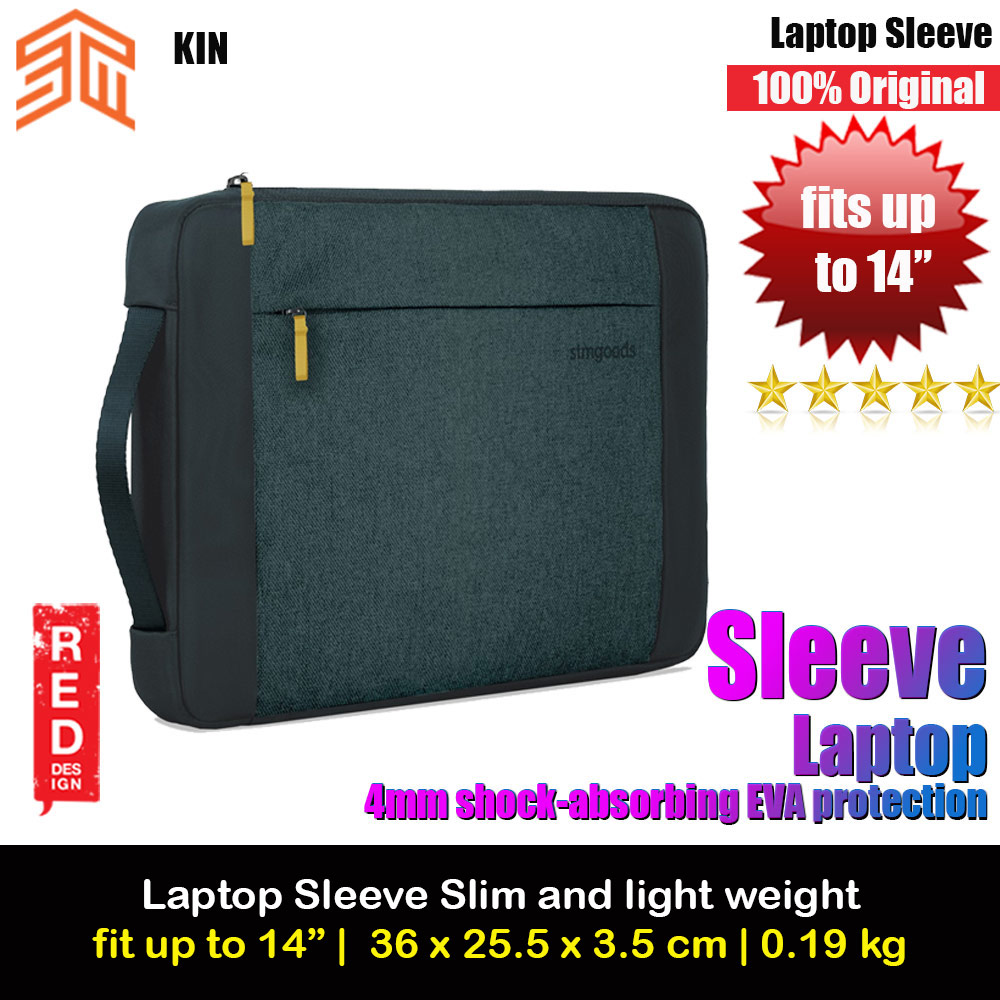 STM Kin Slim and Lightweight with Shock Absorbing Secure Zip Laptop Sleeve with Accessory Storage Pocket up to 14" (Aqua Blue)
