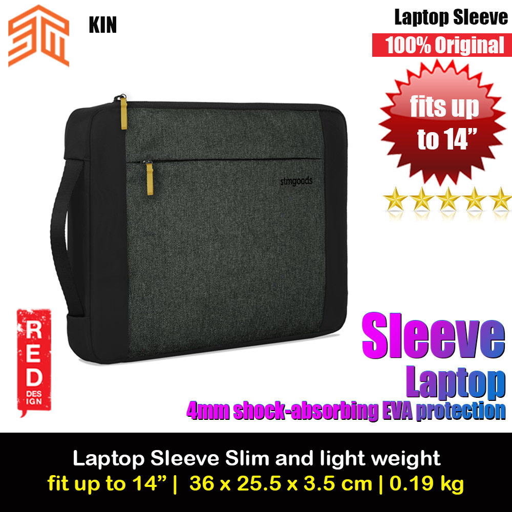 STM Kin Slim and Lightweight with Shock Absorbing Secure Zip Laptop Sleeve with Accessory Storage Pocket up to 14" (Slate Black)
