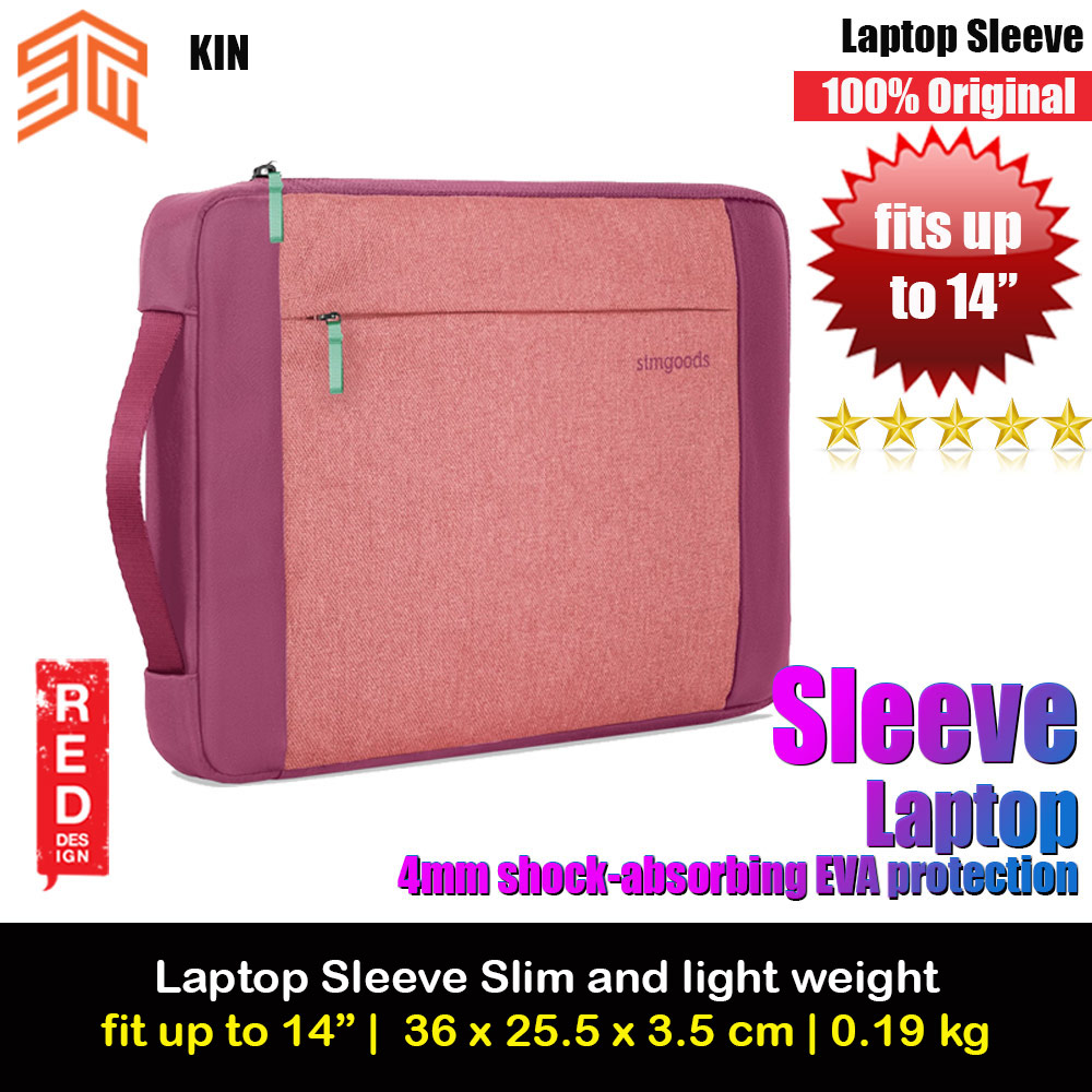 STM Kin Slim and Lightweight with Shock Absorbing Secure Zip Laptop Sleeve with Accessory Storage Pocket up to 14" (Rose Petal)