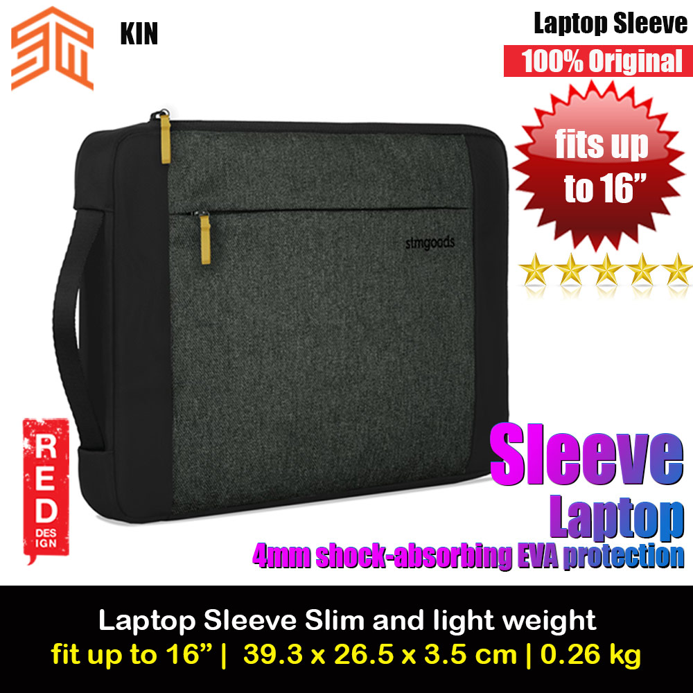 STM Kin Slim and Lightweight with Shock Absorbing Secure Zip Laptop Sleeve with Accessory Storage Pocket up to 16" (Slate Black)