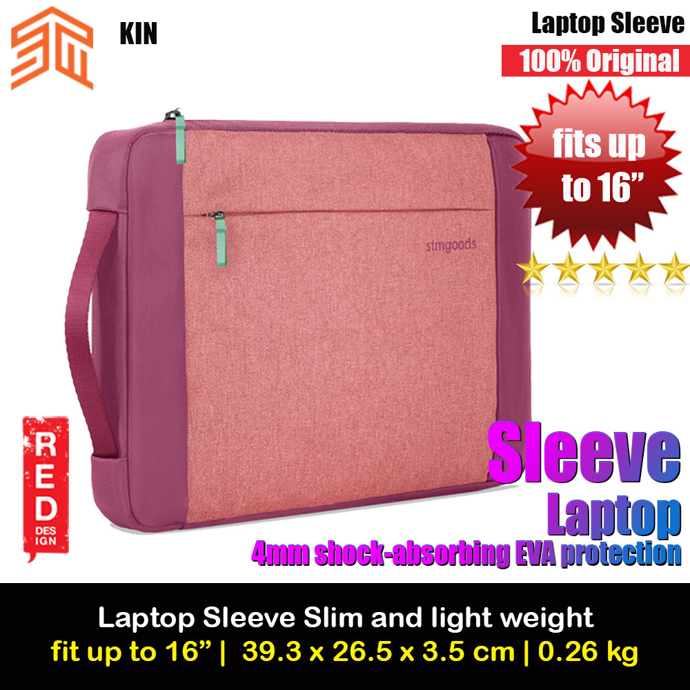 STM Kin Slim and Lightweight with Shock Absorbing Secure Zip Laptop Sleeve with Accessory Storage Pocket up to 16" (Rose Petal)