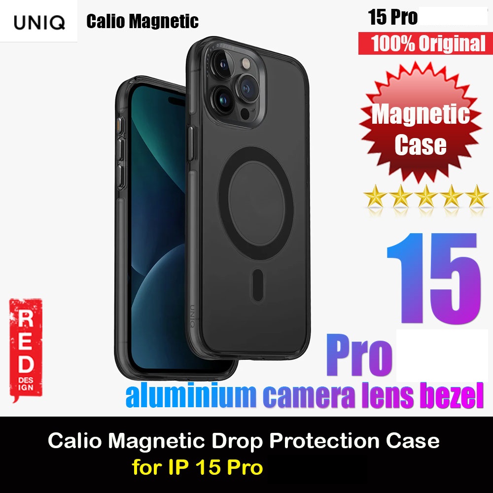 Uniq Calio Aluminum Lens Frame Magnetic Drop Protection Case Casing for iPhone 15 Pro 6.1 (smoke)