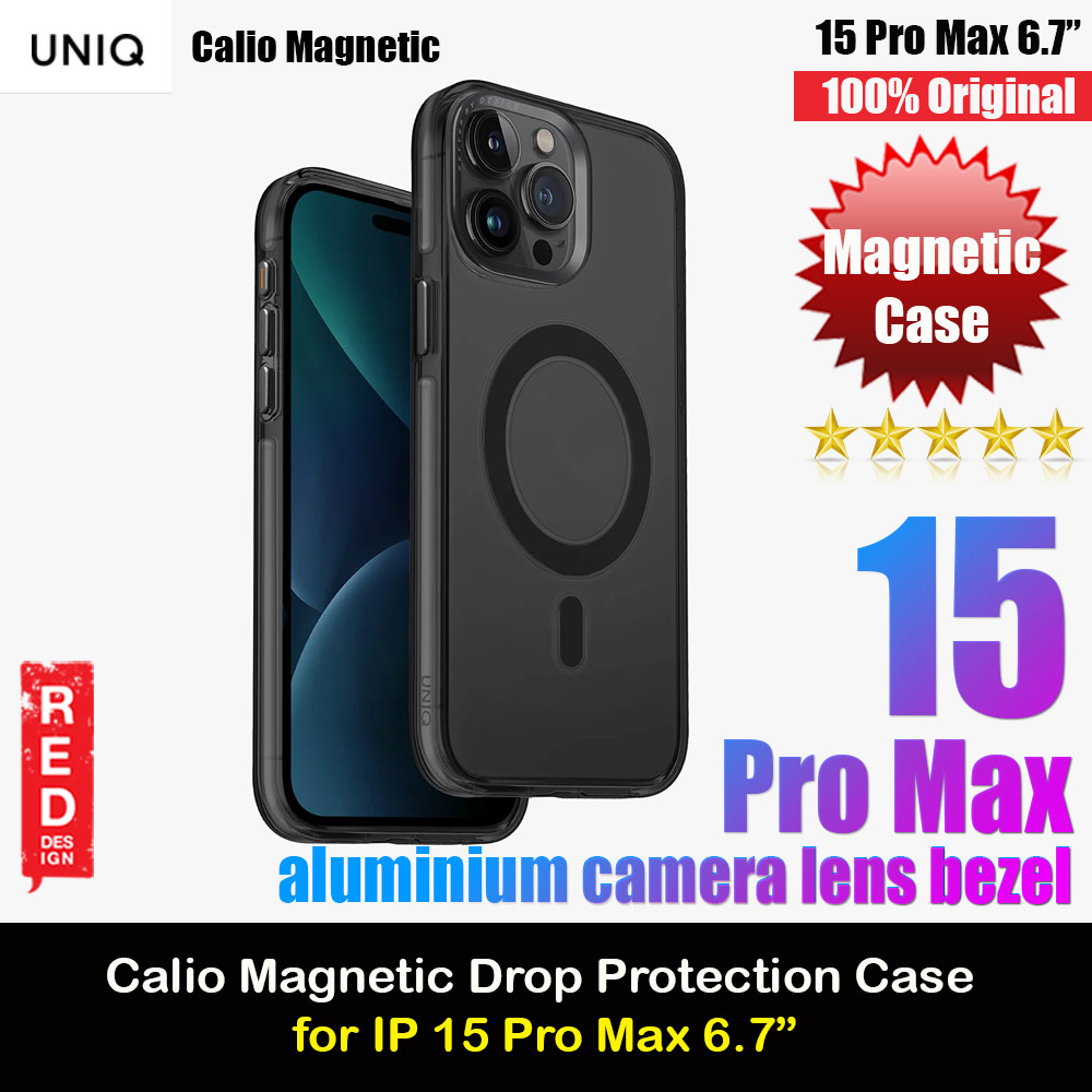 Uniq Calio Aluminum Lens Frame Magnetic Drop Protection Case Casing for iPhone 15 Pro Max 6.7 (Smoke)