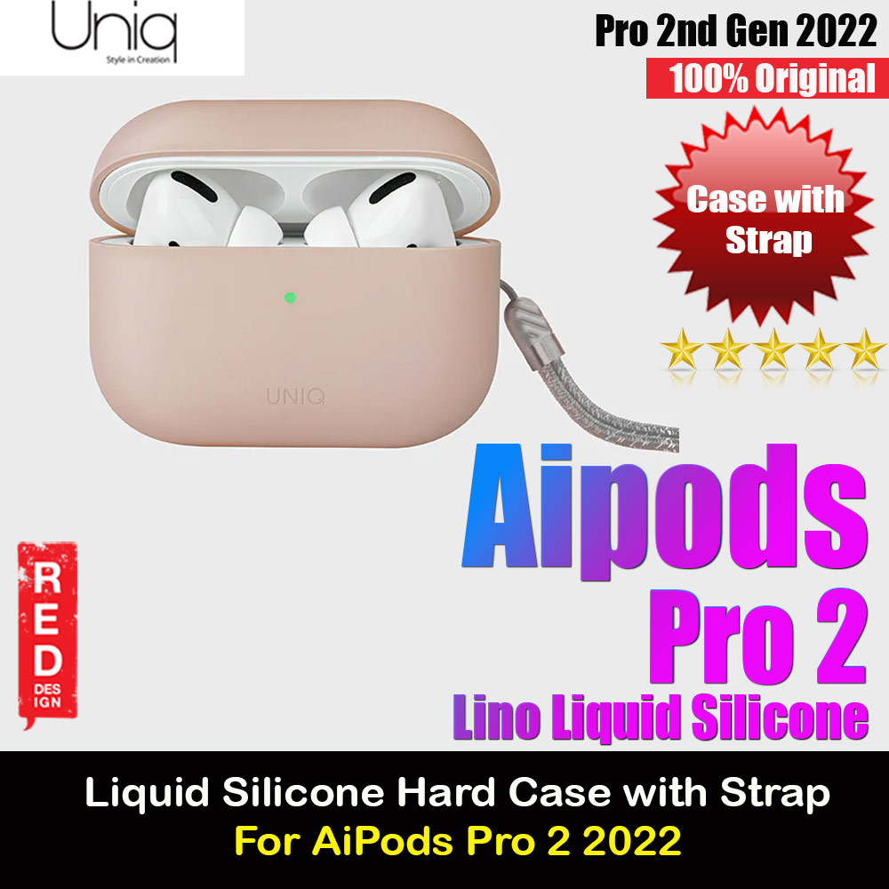 Uniq Lino Liquid Silicone Protective Hard Case with Strap for Apple Airpods Pro 2 (Pink)