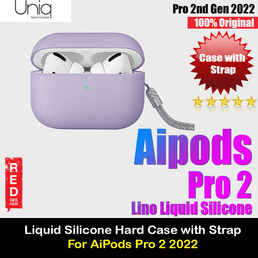 Uniq Lino Liquid Silicone Protective Hard Case with Strap for Apple Airpods Pro 2 (Lavender)