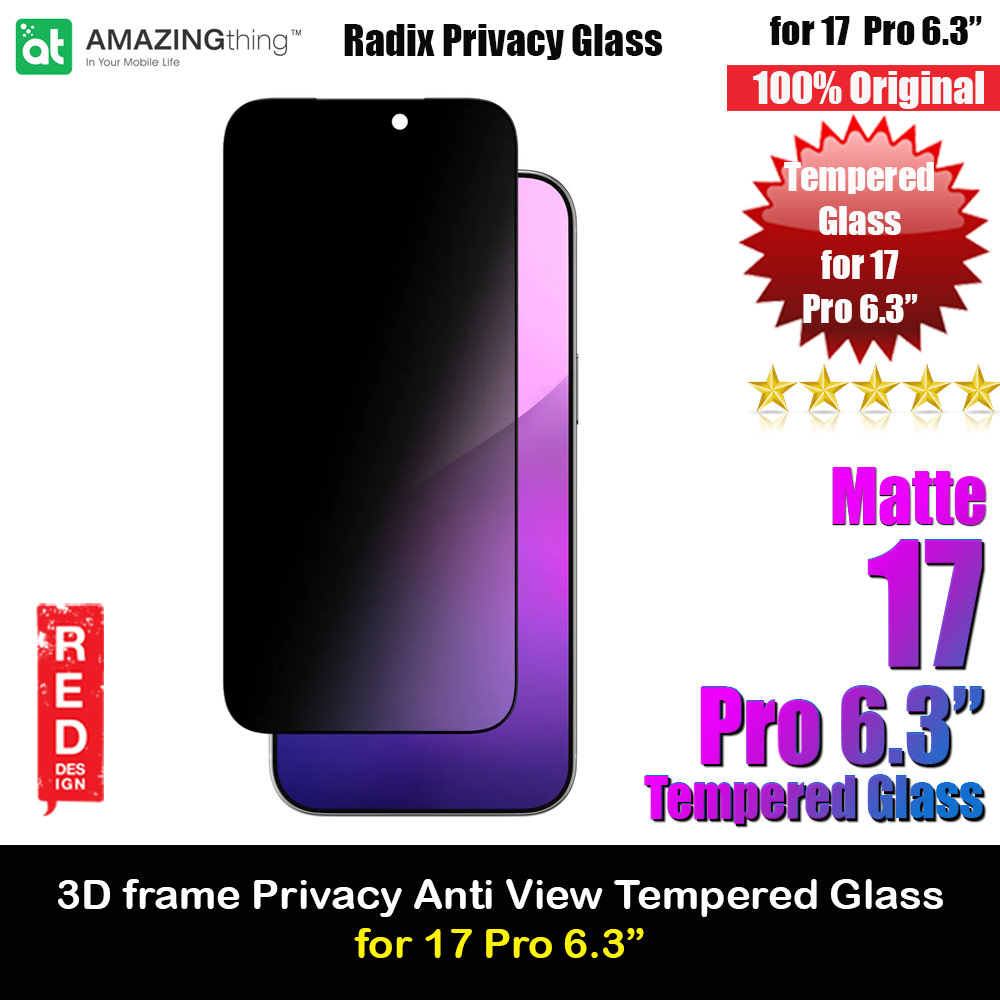 Amazingthing Radix Privacy Anti View Full Glass 3D Frame Tempered Glass for iPhone 17 Pro 6.3 (Privacy)