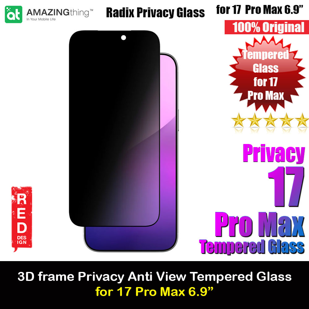 Amazingthing Radix Privacy Anti View Full Glass 3D Frame Tempered Glass for iPhone 17 Pro Max 6.9 (Privacy)