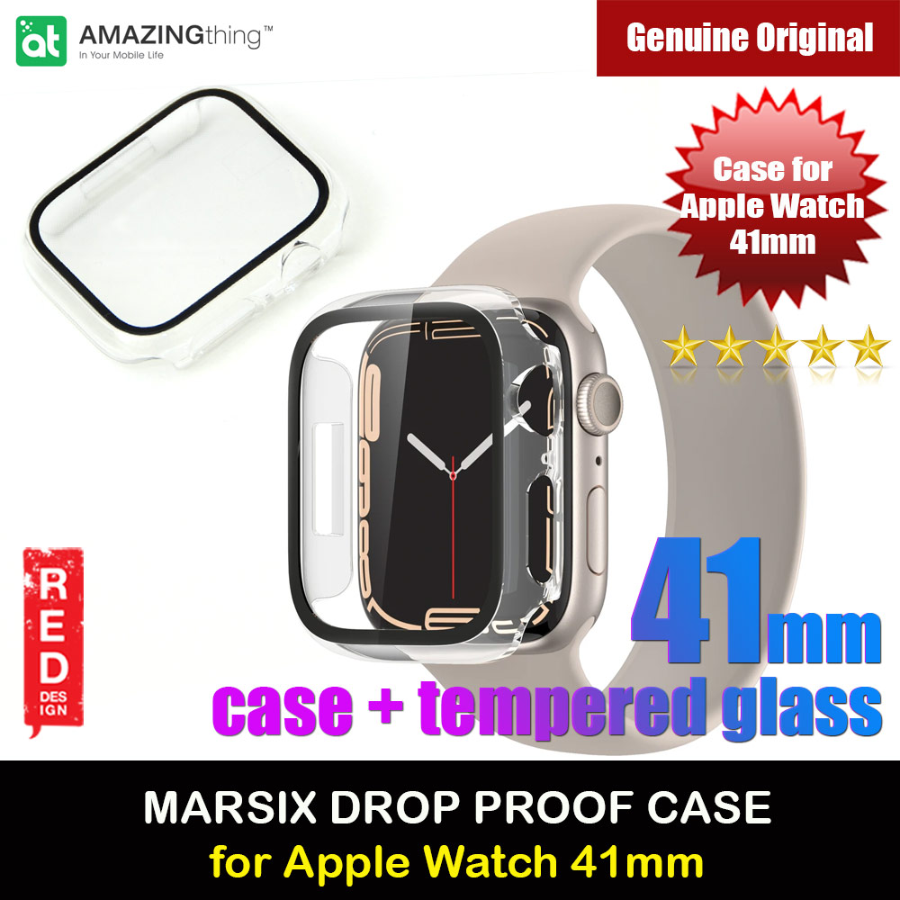 Amazingthing Marsix Hybrid Series Case with High Sensitivity Touch 9H Tempered Glass for Apple Watch 41mm (Clear)