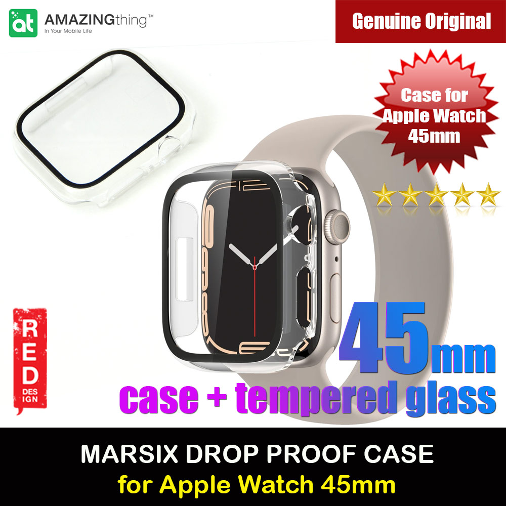 Amazingthing Marsix Hybrid Series Case with High Sensitivity Touch 9H Tempered Glass for Apple Watch 45mm (Clear)