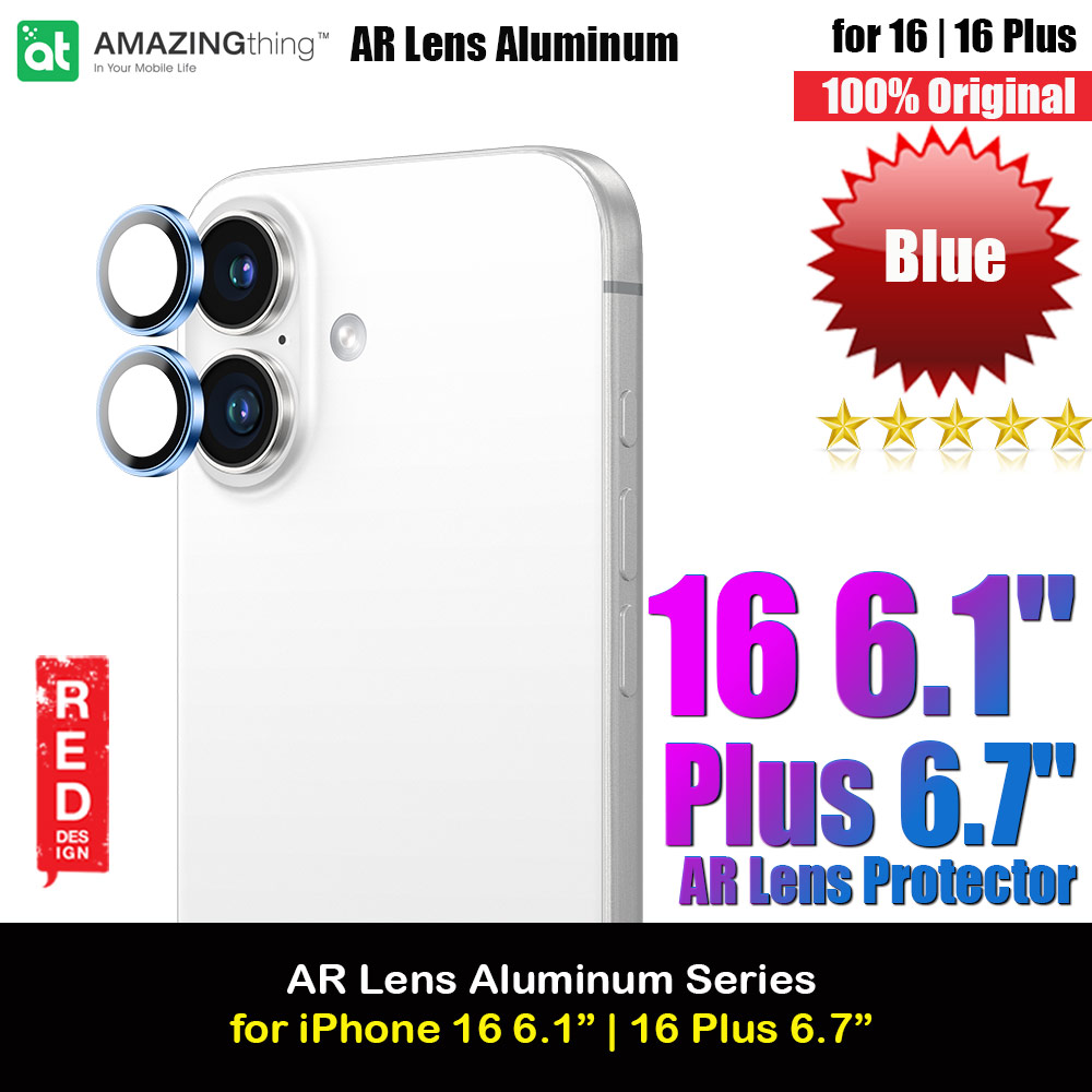 Amazingthing Supreme AR Camera Lens Glass Aluminum Frame Defender Tempered Glass Protector for iPhone 16 6.1 iPhone 16 Plus 6.7 (2PCS Blue)
