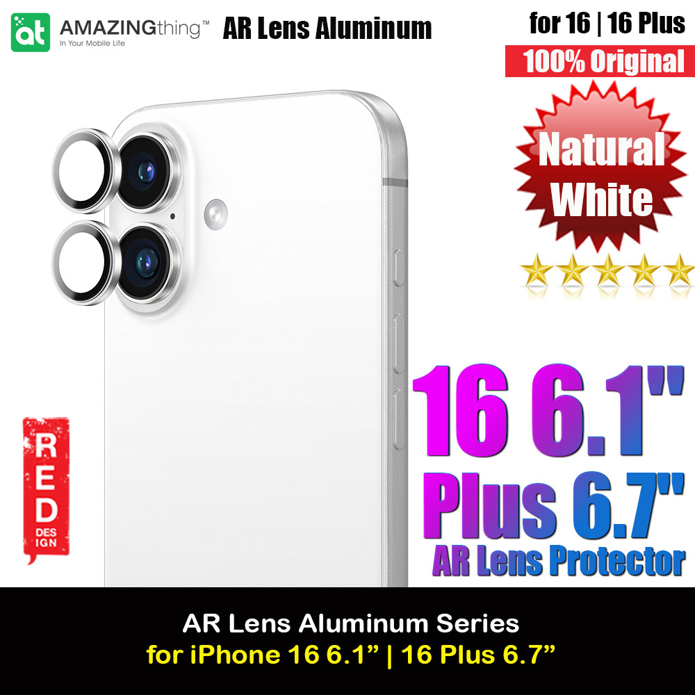 Amazingthing Supreme AR Camera Lens Glass Aluminum Frame Defender Tempered Glass Protector for iPhone 16 6.1 iPhone 16 Plus 6.7 (2PCS Natural White)