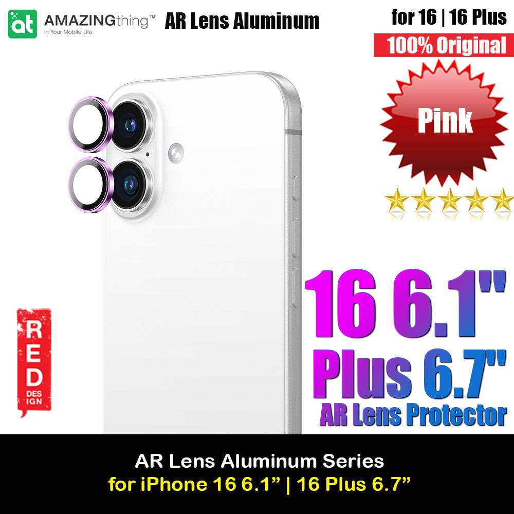 Amazingthing Supreme AR Camera Lens Glass Aluminum Frame Defender Tempered Glass Protector for iPhone 16 6.1 iPhone 16 Plus 6.7 (2PCS Pink)