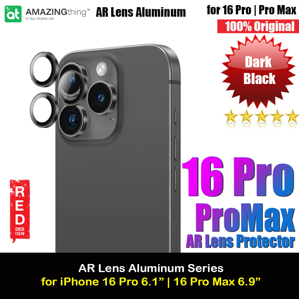 Amazingthing Supreme AR Camera Lens Glass Aluminum Frame Defender Tempered Glass Protector for iPhone 16 Pro 6.3 iPhone 16 Pro Max 6.9 (3PCS Dark Black)