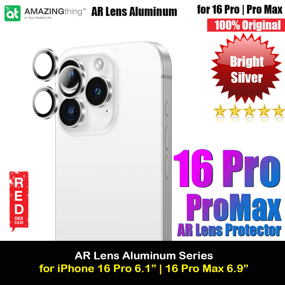 Amazingthing Supreme AR Camera Lens Glass Aluminum Frame Defender Tempered Glass Protector for iPhone 16 Pro 6.3 iPhone 16 Pro Max 6.9 (3PCS Bright Silver)