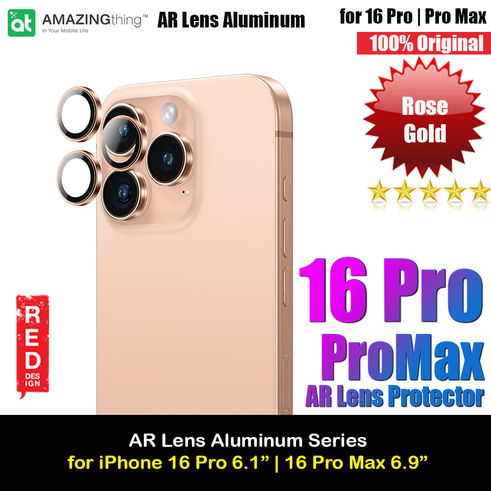 Amazingthing Supreme AR Camera Lens Glass Aluminum Frame Defender Tempered Glass Protector for iPhone 16 Pro 6.3 iPhone 16 Pro Max 6.9 (3PCS Rose Gold)