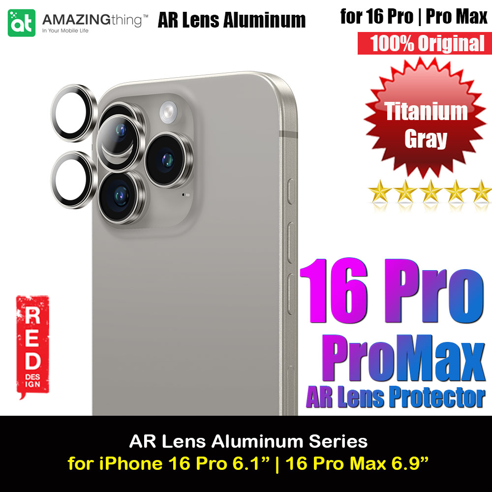 Amazingthing Supreme AR Camera Lens Glass Aluminum Frame Defender Tempered Glass Protector for iPhone 16 Pro 6.3 iPhone 16 Pro Max 6.9 (3PCS Titanium Grey)