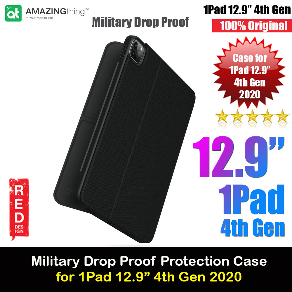 AMAZINGthing MiL Drop proof Folio Flip Case For iPad Pro 12.9 4th Gen 2020 (Black)