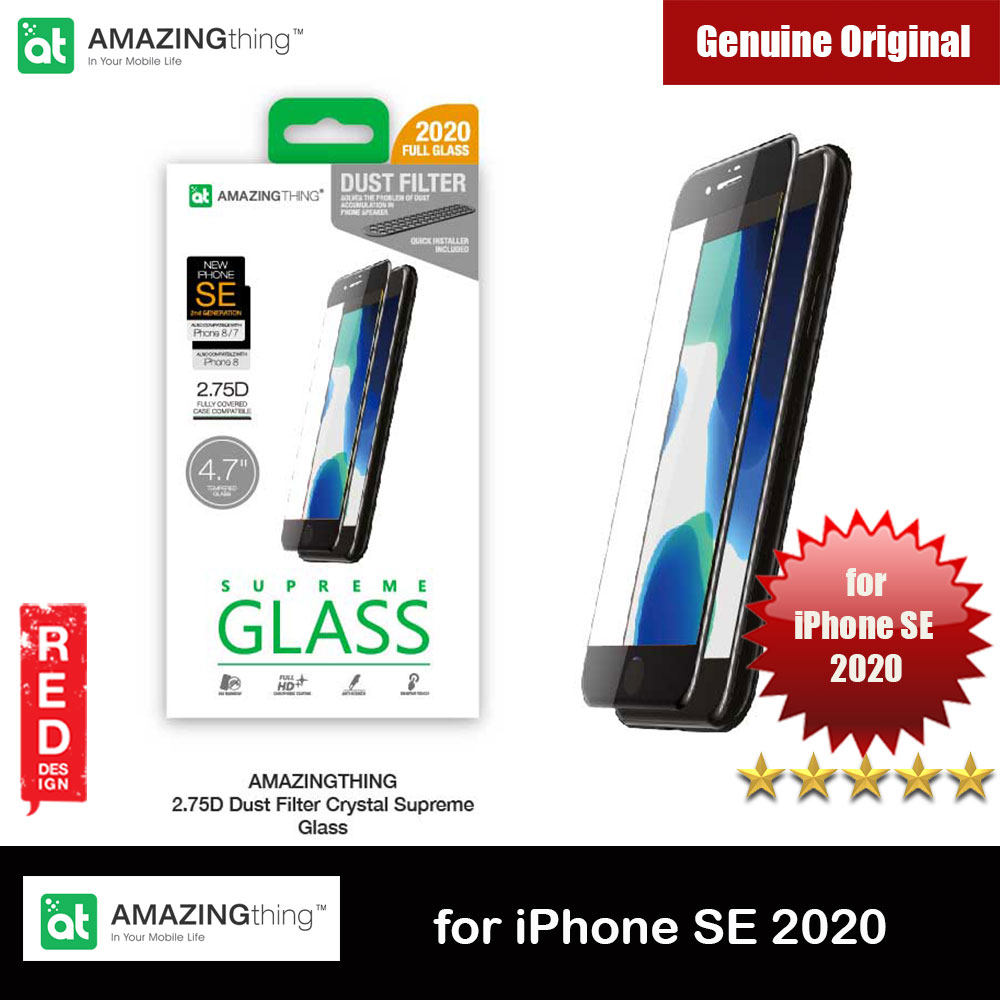 AMAZINGthing SUPREME GLASS DUST FILTER for iPhone SE (2020) (2022) Full Glass 0.3mm 2.75D Black for Apple iPhone SE 4.7 2020 (Glossy Black)