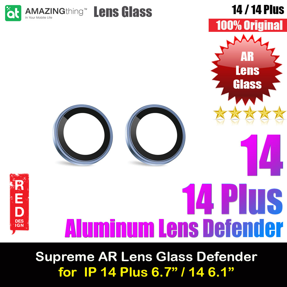 Amazingthing Supreme AR Lens Glass Aluminum Defender Tempered Glass Protector for iPhone 14 6.1 iPhone 14 Plus 6.7 (2PCS New Blue)