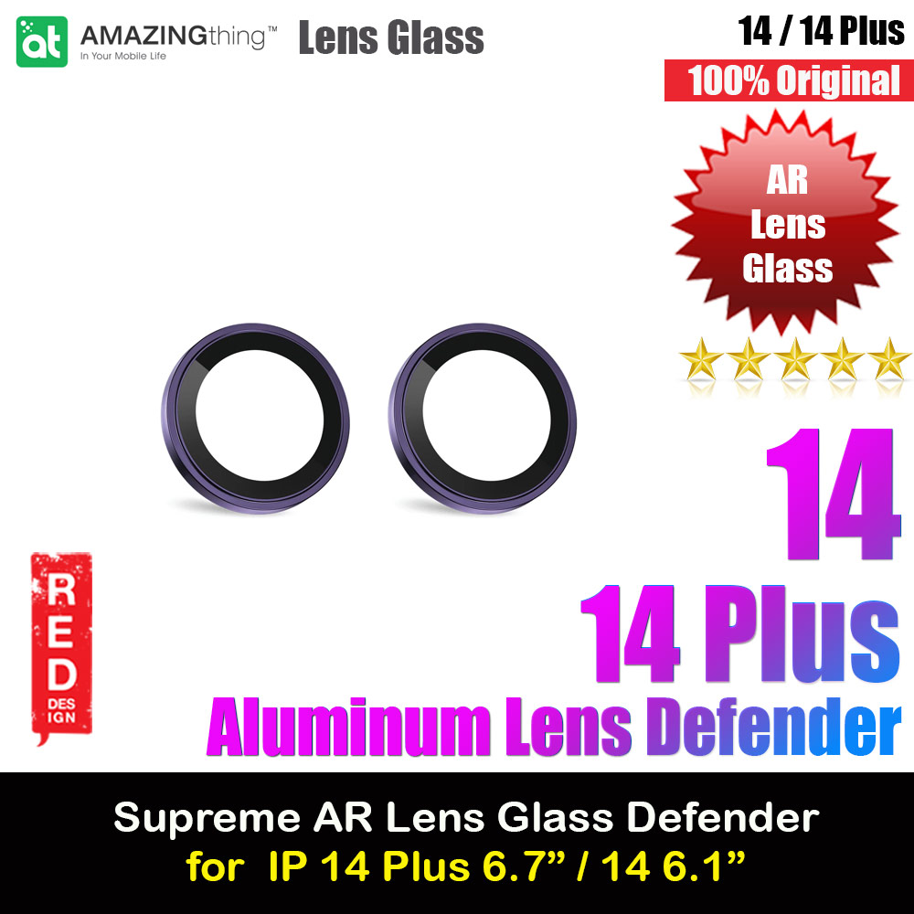 Amazingthing Supreme AR Lens Glass Aluminum Defender Tempered Glass Protector for iPhone 14 6.1 iPhone 14 Plus 6.7 (2PCS New Purple)