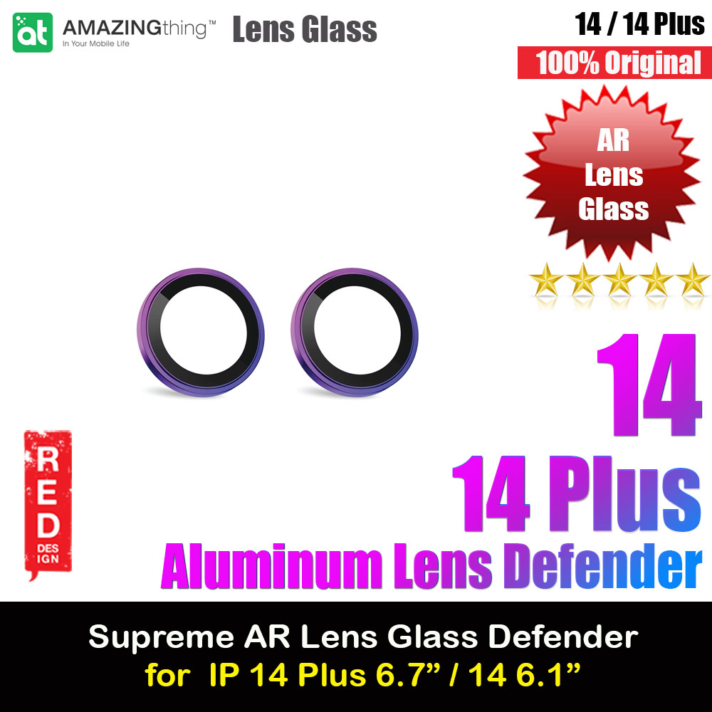Amazingthing Supreme AR Lens Glass Aluminum Defender Tempered Glass Protector for iPhone 14 6.1 iPhone 14 Plus 6.7 (2PCS Symphony Purple)