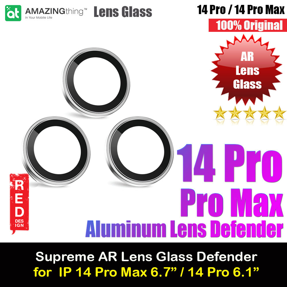 Amazingthing Supreme AR Lens Glass Aluminum Defender Tempered Glass Protector for iPhone 14 Pro 6.1 iPhone 14 Pro Max 6.7 (3PCS Silver)