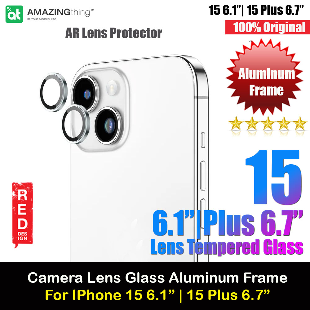 Amazingthing Supreme AR Camera Lens Glass Aluminum Frame Defender Tempered Glass Protector for iPhone 15 6.1 iPhone 15 Plus 6.7 (2PCS Green)