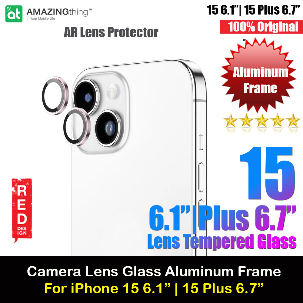 Amazingthing Supreme AR Camera Lens Glass Aluminum Frame Defender Tempered Glass Protector for iPhone 15 6.1 iPhone 15 Plus 6.7 (2PCS Pink)