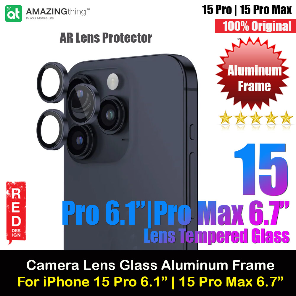 Amazingthing Supreme AR Camera Lens Glass Aluminum Frame Defender Tempered Glass Protector for iPhone 15 Pro 6.1 iPhone 15 Pro Max 6.7 (3PCS Blue)