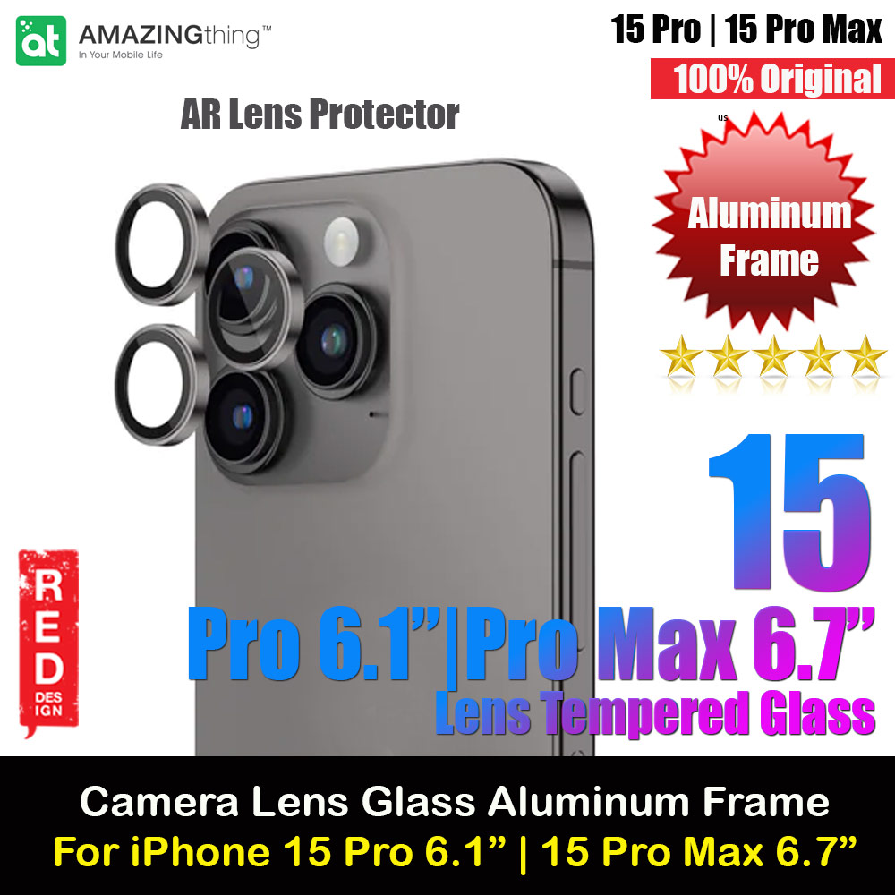 Amazingthing Supreme AR Camera Lens Glass Aluminum Frame Defender Tempered Glass Protector for iPhone 15 Pro 6.1 iPhone 15 Pro Max 6.7 (3PCS Gray)