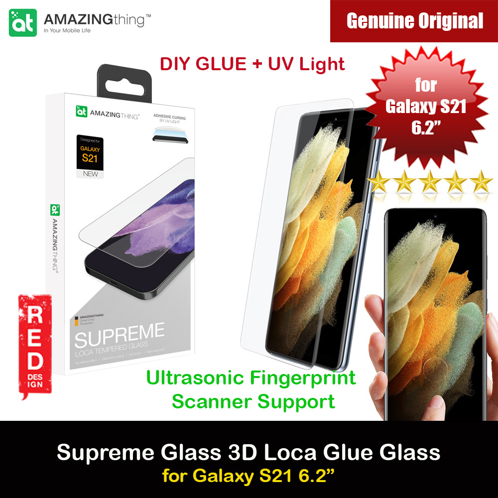 AmazingThing Supreme Glass 3D Loca Full Glue Tempered Glass with Ultrasonic Fingerprint Scanner Support for Samsung Galaxy S21 6.2 (DIY Glue Installation with UV Light)