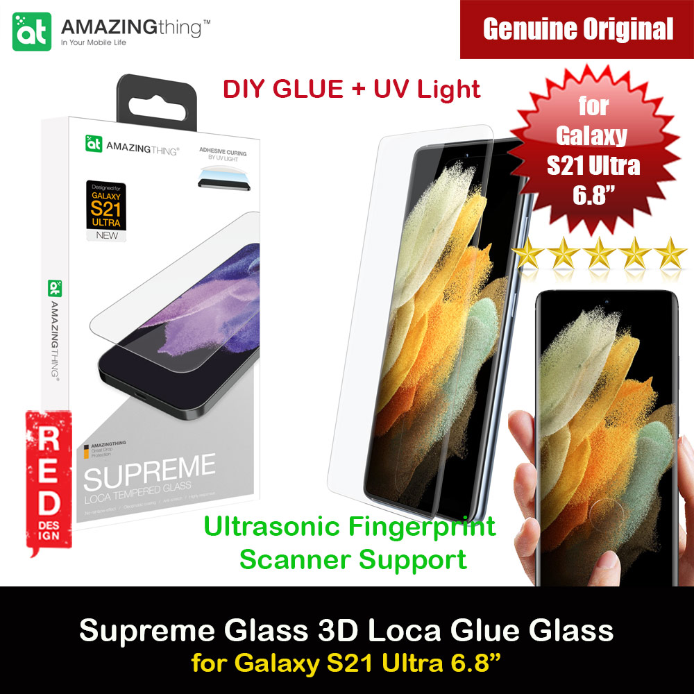 AmazingThing Supreme Glass 3D Loca Full Glue Tempered Glass with Ultrasonic Fingerprint Scanner Support for Samsung Galaxy S21 Ultra 6.8 (DIY Glue Installation with UV Light)
