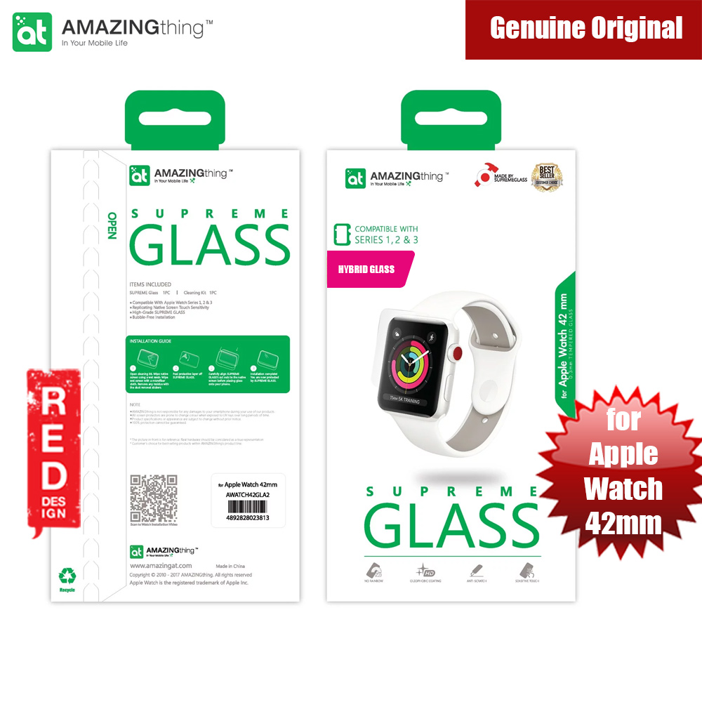 AMAZINGthing SupremeGlass for Apple Watch 42mm Series 1 2 3 (Black Edge)