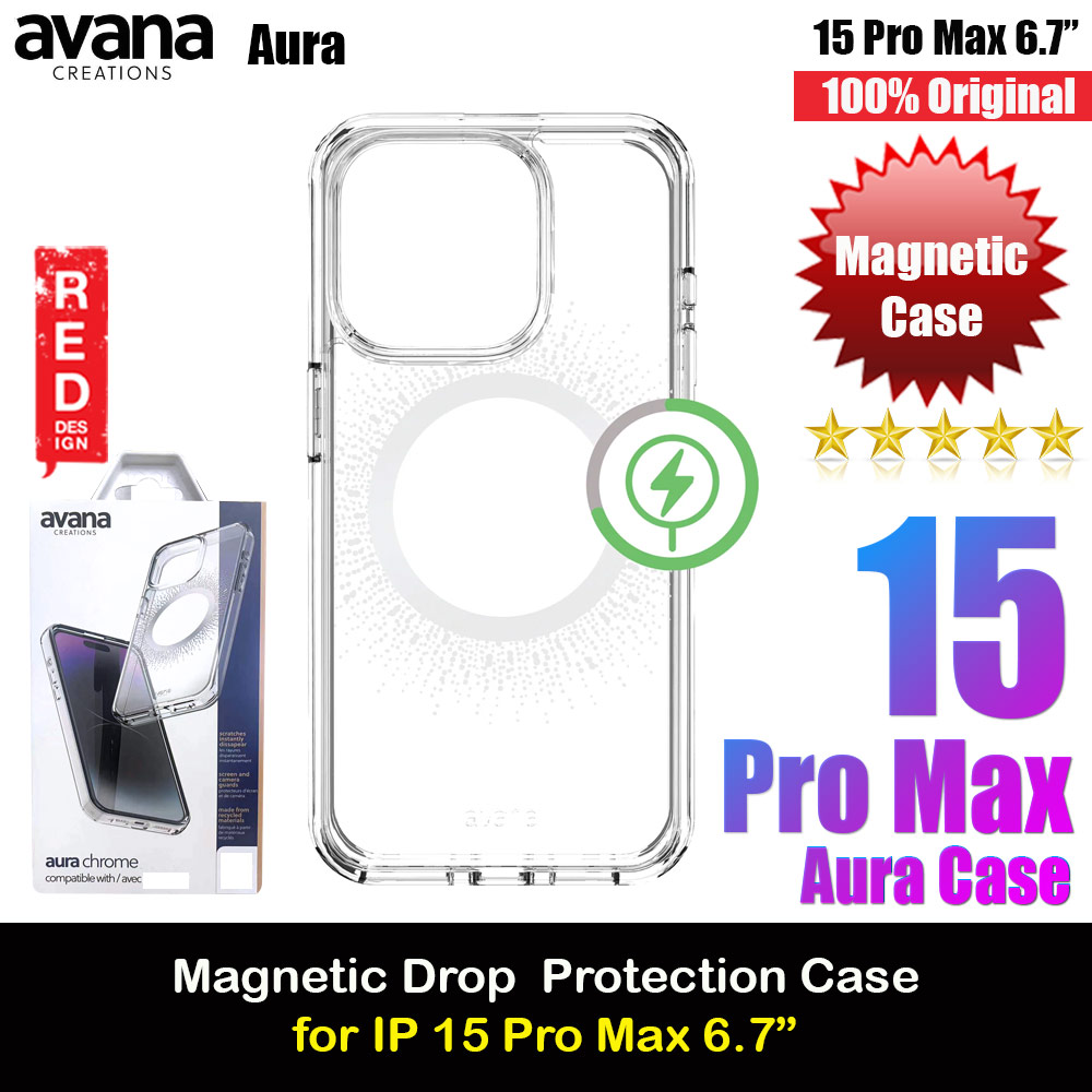 Avana Aura Series Magnetic Drop Protection Transparent Case for Apple iPhone 15 Pro Max 6.7 (Silver Chrome)