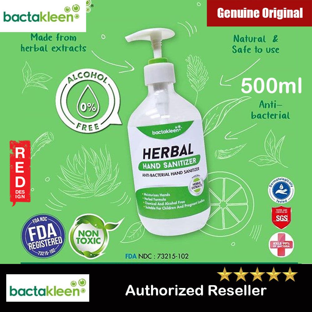 Bactakleen Herbal Hand Sanitizer Moisturizes FDA Approve Kill bacteria Fungus Virus for all age groups children pregnant ladies non toxic non alcohol no perfume no chemical (500ml)