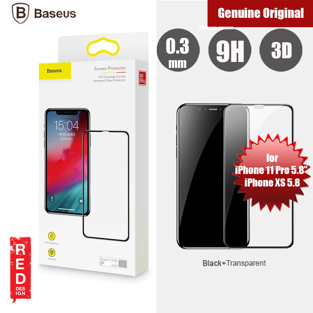 Baseus 3D Full Coverage Tempered Glass for Apple iPhone XS iPhone X iPhone 11 Pro 5.8" (Black)