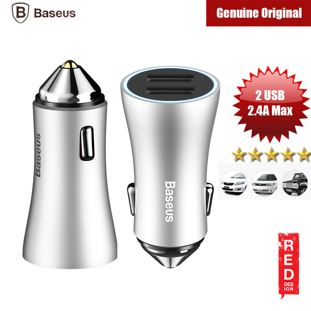 Baseus 2 Dual USB  2.4 Max Charge Aluminum Alloy Car Charger (Silver)