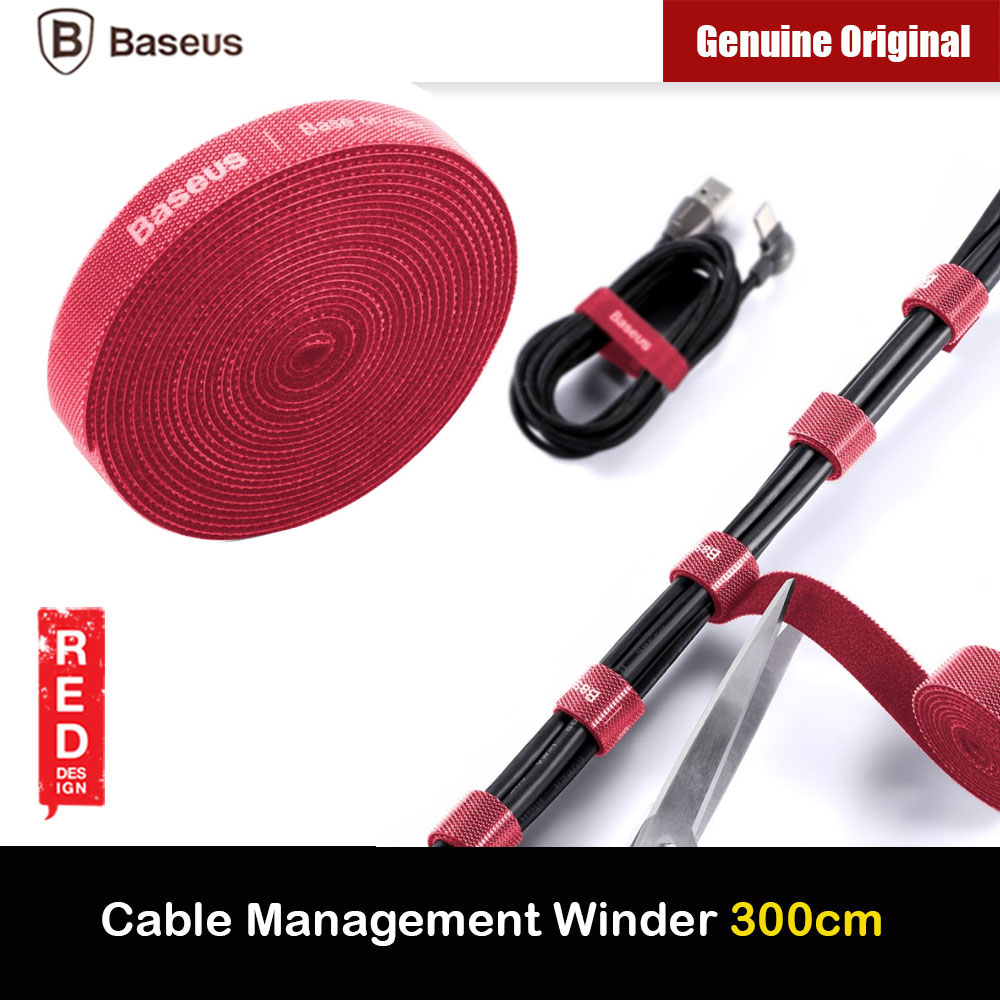 Baseus Cable Management Winder Velcro hook and loop fastener free cut strap strong velcro Strap (Red 300cm)