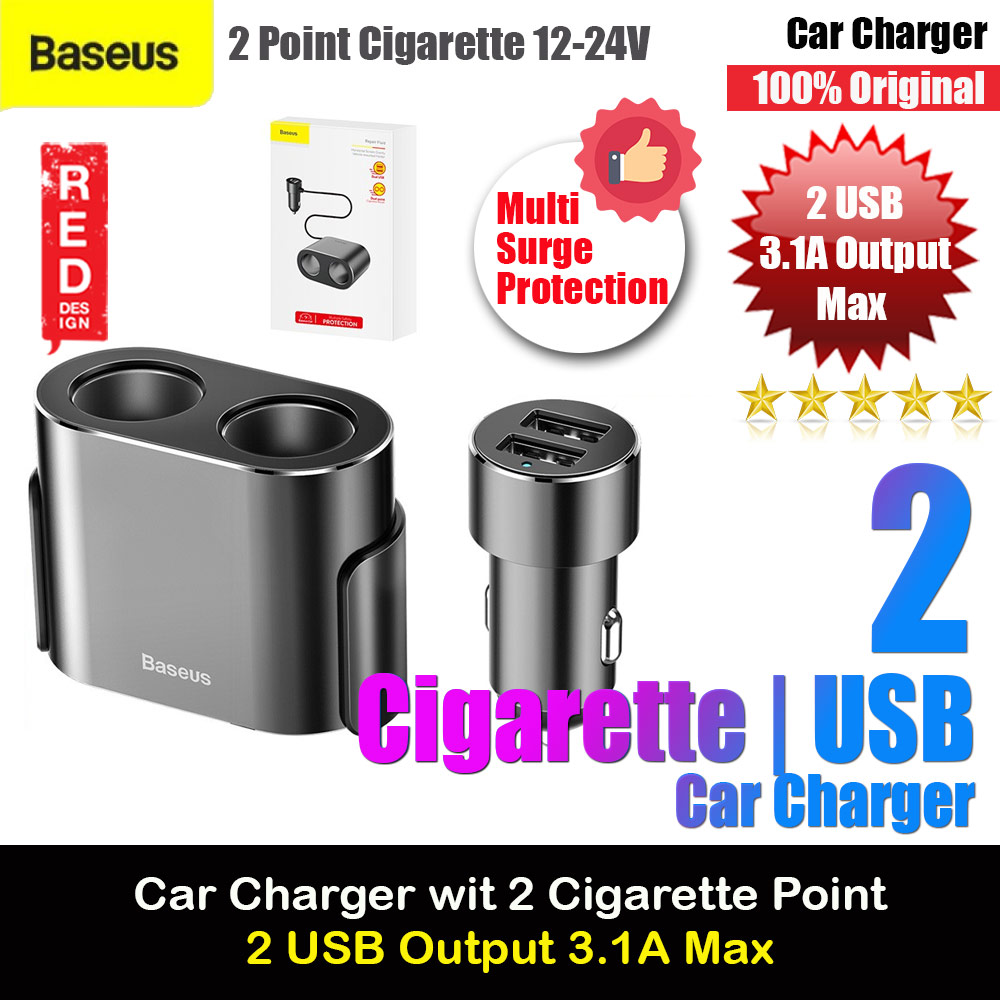 Baseus 2 USB Dual USB Car Charge with 2 point dual point Cigarete port splitter mouth port output 12-24V input Car Video Recorder Extra Cigarete Port (Black)