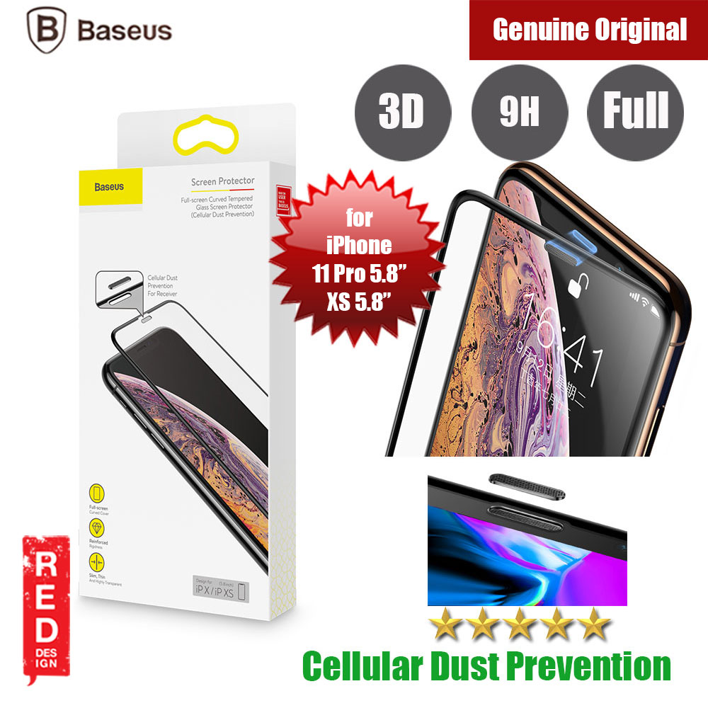 Baseus 3D Full Coverage Tempered Glass for Apple iPhone XS iPhone X iPhone 11 Pro 5.8" with Cellular Dust Prevention (Black)